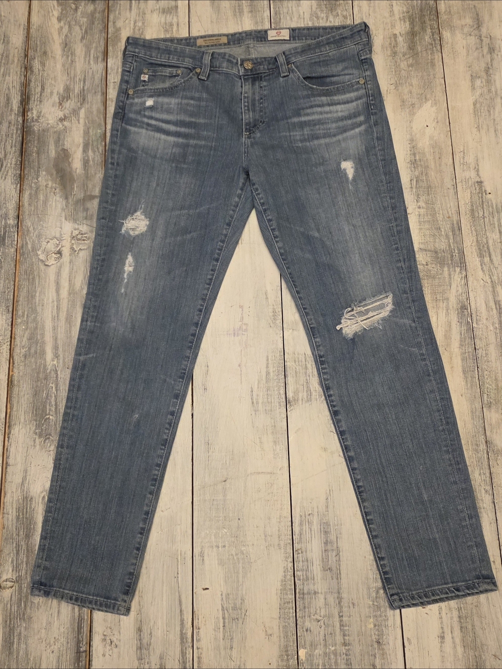 Ag Adriano Goldschmied Women's Slim Straight Distressed Blue Jeans Stevie Ankle